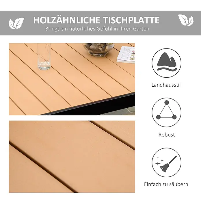 Furnicato Gartentisch - L x B x H: 140 x 90 x 74 cm, Rechteckig, Natur - Holzähnliche Tischplatte in hellem Braun für den Garten, robust und pflegeleicht, im Landhausstil.