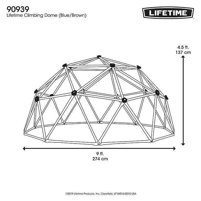 Lifetime Klettergerüst Geodome - 274 x 274 x 137 cm, Metall, Braun, Blau - Abbildung eines Lifetime Kletterdoms (Blau/Braun) mit den Maßen 9 ft. (274 cm) Durchmesser und 4.5 ft. (137 cm) Höhe.