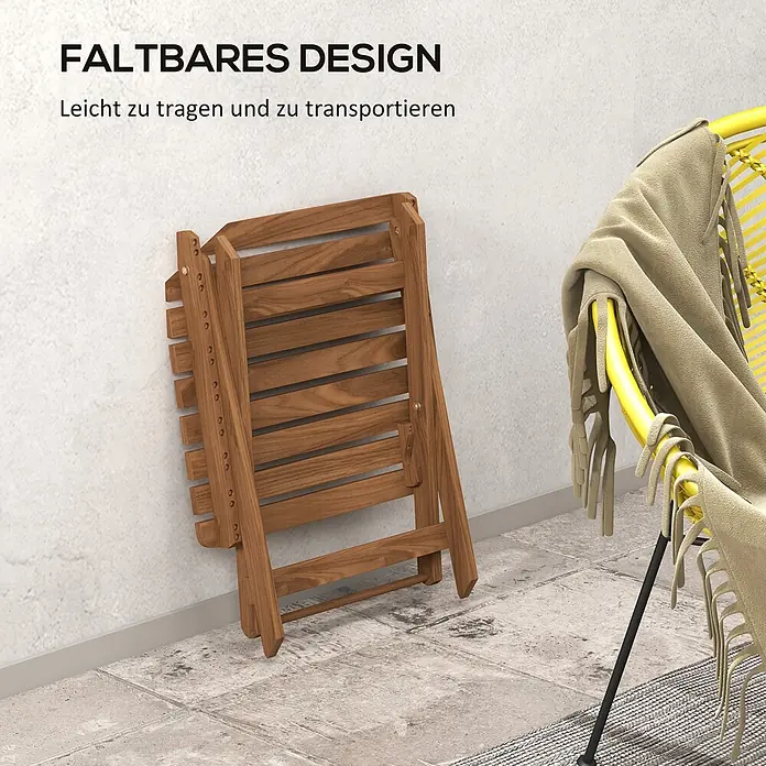 Outsunny Garten-Beistelltisch - L x B x H: 45 x 45 x 45 cm, Teak - Kompakter, zusammenklappbarer brauner Holzstuhl zum einfachen Tragen und Verstauen.