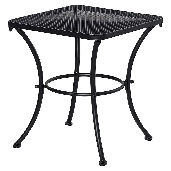 Outsunny Garten-Beistelltisch - L x B x H: 45 x 45 x 50 cm, Schwarz - Quadratischer schwarzer Metall-Gartentisch mit Lattenplatte und geschwungenen Beinen.