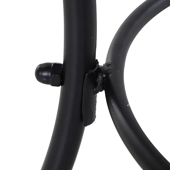 Outsunny Garten-Beistelltisch - L x B x H: 45 x 45 x 50 cm, Schwarz - Detailaufnahme einer schwarzen Metallrahmenverbindung mit Schweißnaht und einer Schraube mit Hutmutter.