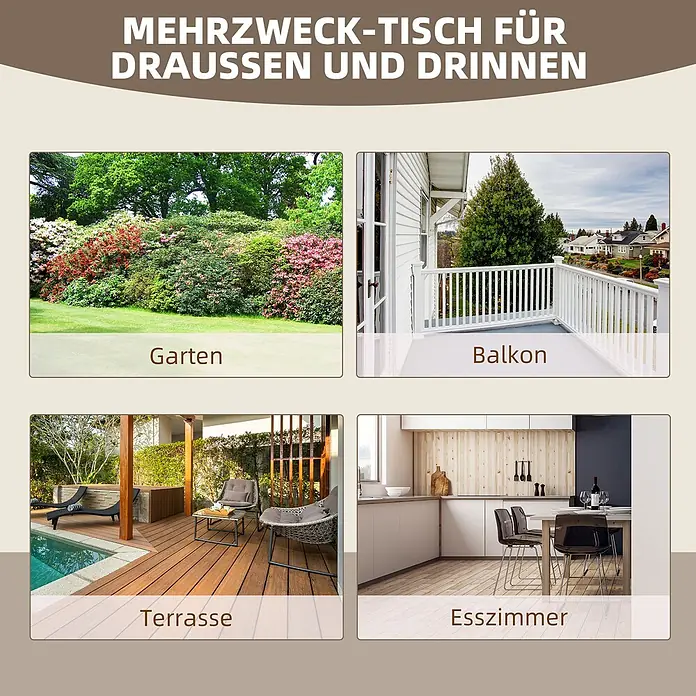 Furnicato Gartentisch - L x B x H: 110 x 60 x 65 cm, Rechteckig, Natur - Mehrzwecktisch, geeignet für Garten, Balkon, Terrasse und Esszimmer.