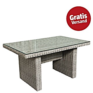 Sunfun Pauline Gartentisch (L x B x H: 130 x 80 x 68 cm, Polyrattan, Bambusgrau)