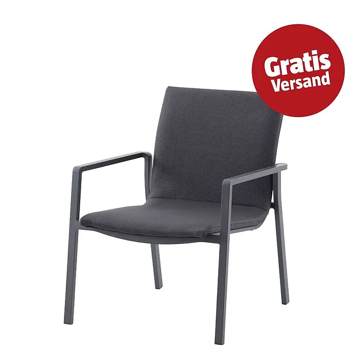 Sunfun Lumar Loungesessel - L x B x H: 64 x 78,5 x 67 cm, Aluminium, Textil, Night-Grey - Dunkelgrauer Outdoor-Stuhl mit Metallrahmen und gestreifter Textilsitzfläche und Rückenlehne.
