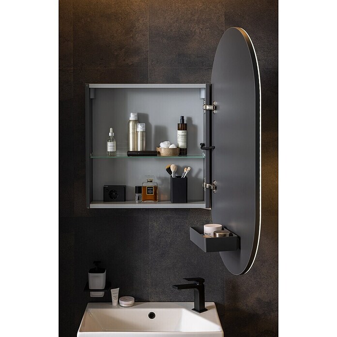 Camargue Point LED-Spiegelschrank (B x H: 54 x 90 cm, Holz, Anthrazit, DIN Anschlag: Rechts) | BAUHAUS