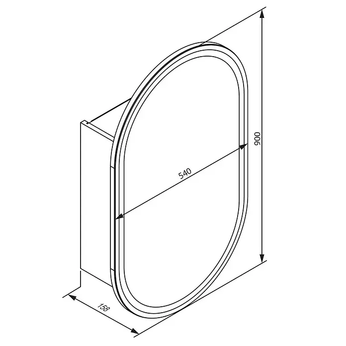 Camargue LED-Spiegelschrank - B x H: 54 x 90 cm, Holz, Anthrazit, DIN Anschlag: Rechts - Ovaler Spiegelschrank mit Maßen: 900mm Höhe, 540mm Breite, 158mm Tiefe.