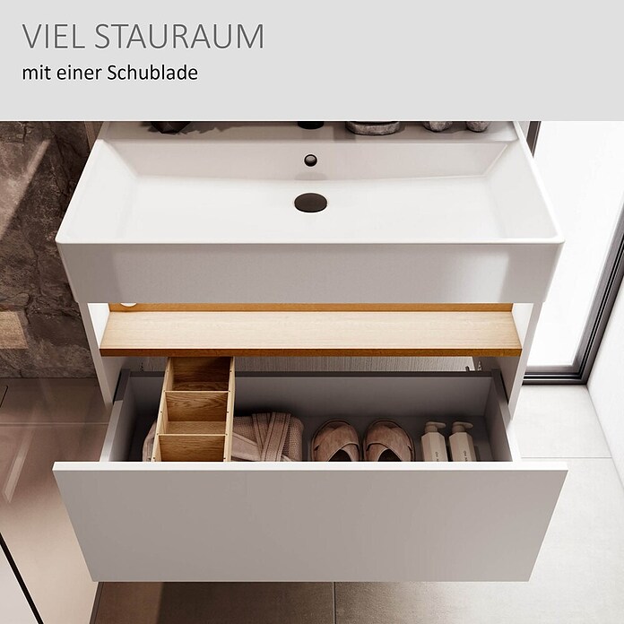 Camargue Nature Waschtischunterschrank (80 x 46 x 45 cm, Weiß/Eiche) | BAUHAUS
