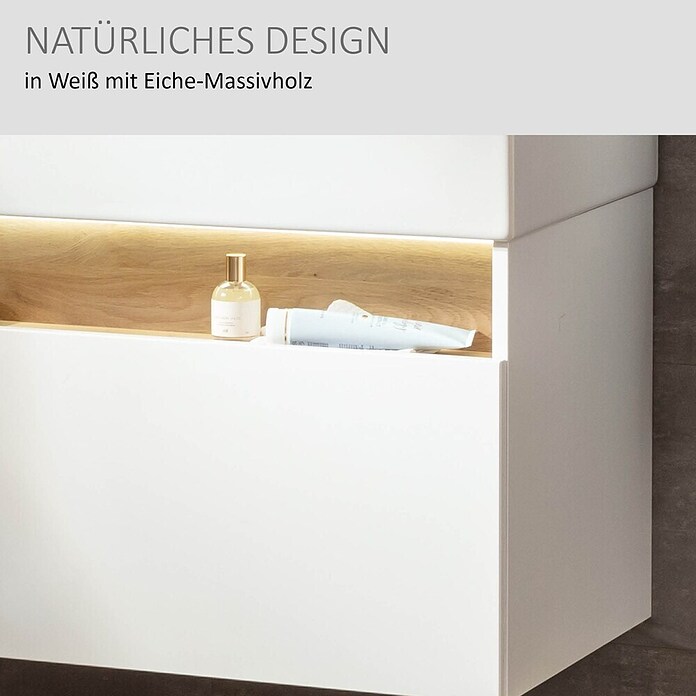 Camargue Nature Waschtischunterschrank (80 x 46 x 45 cm, Weiß/Eiche) | BAUHAUS