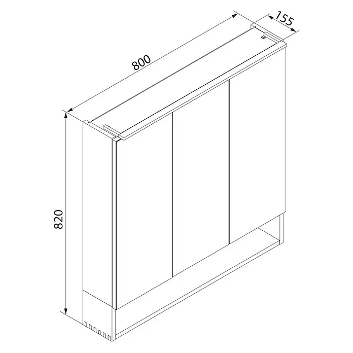 Camargue LED-Spiegelschrank - B x H: 80 x 82 cm, Mit Beleuchtung - Strichzeichnung eines dreitürigen Schranks. Maße: Breite 800, Höhe 820, Tiefe 155.
