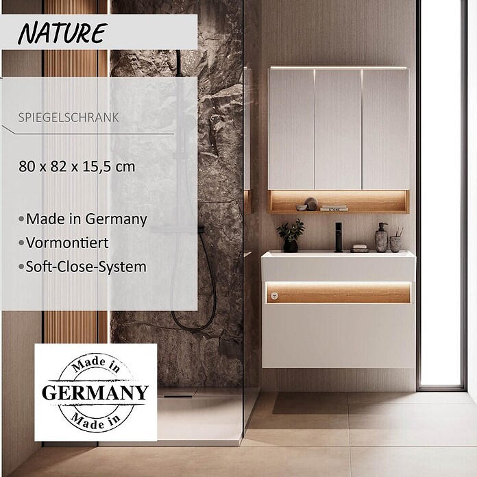 Camargue Nature LED-Spiegelschrank (B x H: 80 x 82 cm, Mit Beleuchtung) | BAUHAUS