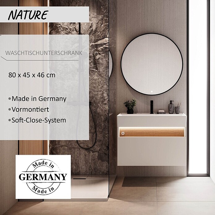 Camargue Nature Waschtischunterschrank (80 x 46 x 45 cm, Weiß/Eiche) | BAUHAUS