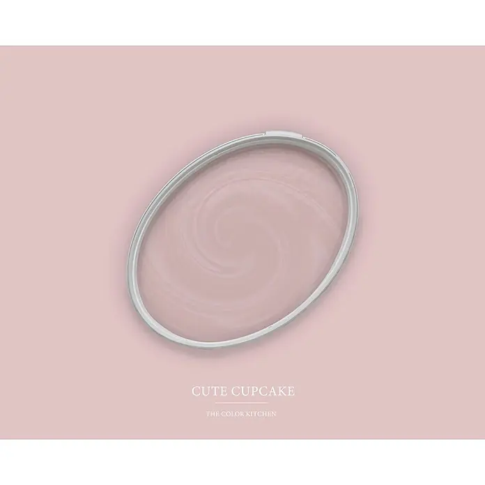 Livingwalls Wandfarbe Rosa Cute Cupcake 7008 5l - Rosa, Matt, 5 l - Ovale Metallabdeckung mit klarem Deckel, der wirbelnde hellrosa Farbe zeigt.