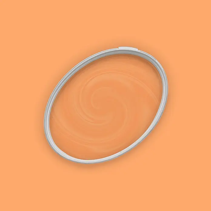Livingwalls Wandfarbe Orange Pure Papaya 5010 5l - Matt, 5 l - Ovaler Metallrahmen mit einem spiralförmigen hellorangen Inneren.