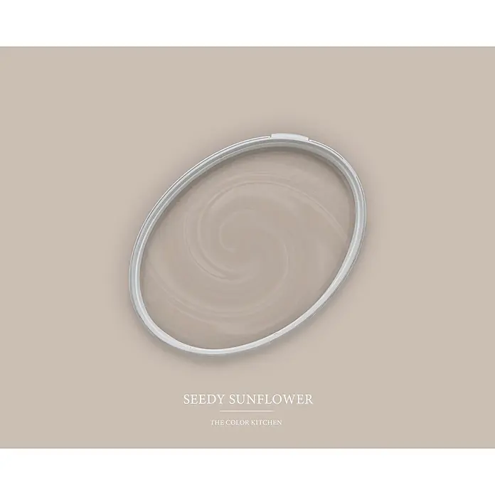 Livingwalls Wandfarbe Beige Seedy Sunflower 6016 2,5l - Matt, 2,5 l - Offene ovale Farbkanne mit hellbeiger "Seedy Sunflower" Farbe, spiralförmig gerührt.