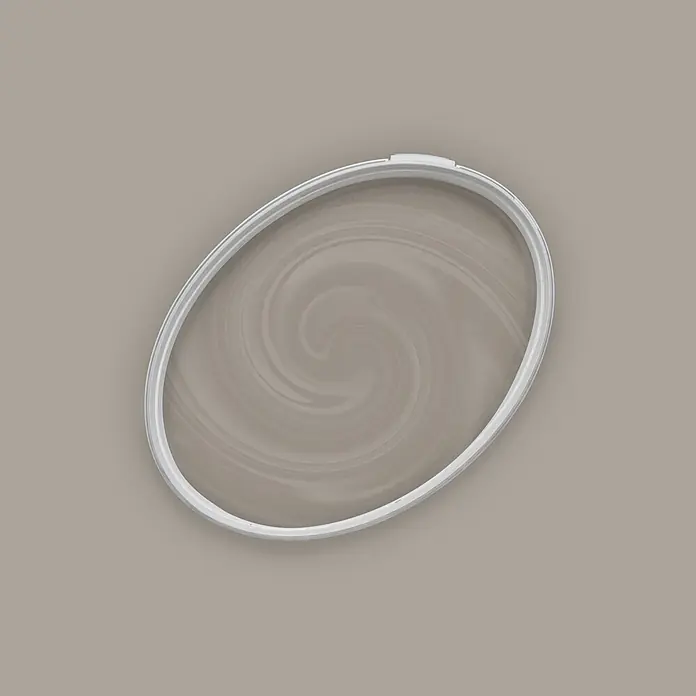 Livingwalls Wandfarbe Taupe Grey Pumpkin 1019 2,5l - Matt, 2,5 l - Ovaler weißer Ring mit wirbelnder beiger Flüssigkeit darin, eventuell Farbe.