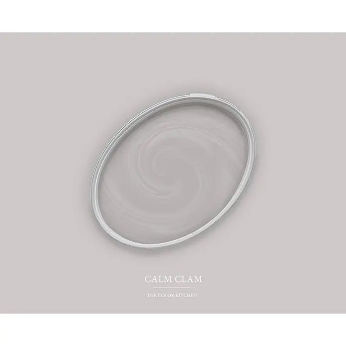 Livingwalls Wandfarbe Grau Calm Clam 2000 2,5l - Matt, 2,5 l - Heller, ovaler Ausstecher mit gewelltem Muster im Inneren.