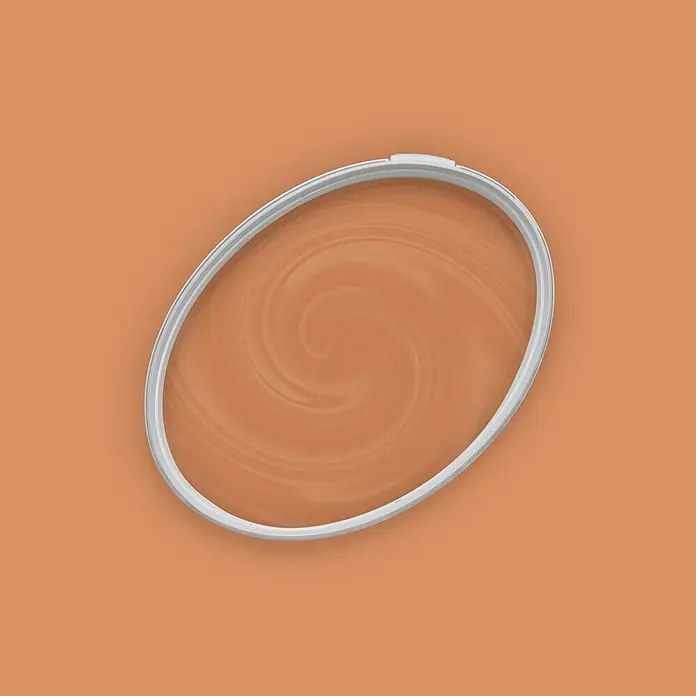 Livingwalls Wandfarbe Orange Pretty Pumpkin 5011 5l - Matt, 5 l - Weißer ovaler Stickrahmen mit einem hellbraunen, spiralförmigen Design im Inneren.