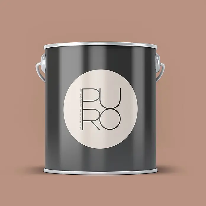 Livingwalls Wandfarbe Braun Rosy Beige DD125849 2,5l - Braun, Matt, 2,5 l - Dunkelgraue Farbkanne mit rundem cremefarbenem Etikett und 'PURO'-Logo. Enthält Premium-Wandfarbe.