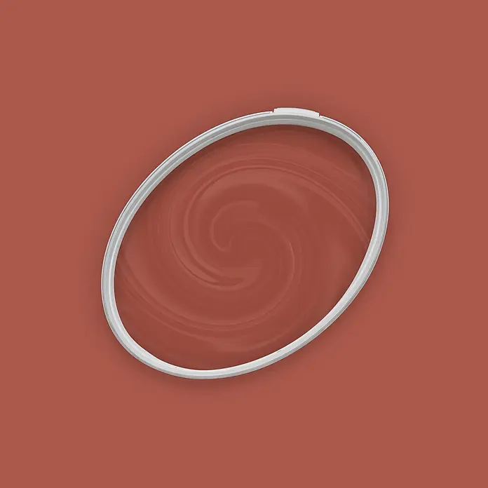 Livingwalls Wandfarbe Rot Simple Safron 5013 5l - Matt, 5 l - Weißer ovaler Stickrahmen mit wirbelndem rotbraunem Muster innen, auf passendem rotbraunem Hintergrund.