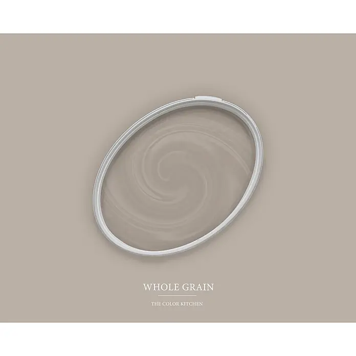 Livingwalls Wandfarbe Taupe Whole Grain 1018 5l - Matt, 5 l - Weißer Farbdosendeckel mit verquirltem beigem Lack.