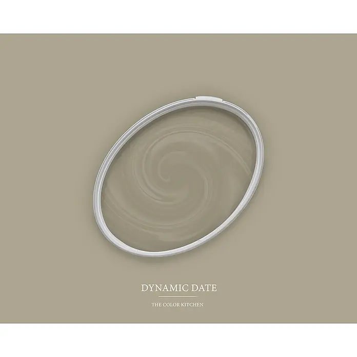 Livingwalls Wandfarbe Braun Dynamic Date 6012 5l - Matt, 5 l - Weißer ovaler Farbdeckel mit wirbelnder hellbrauner Farbe.