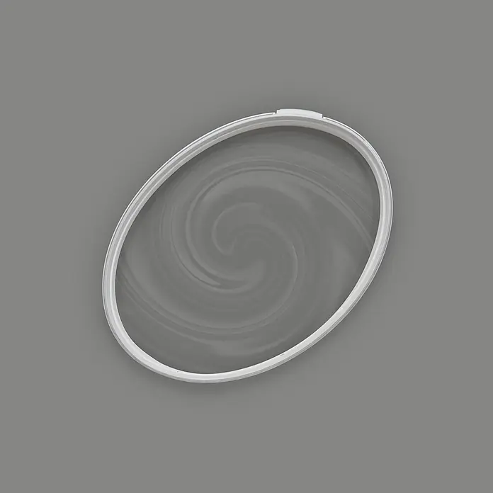 Livingwalls Wandfarbe Grau Chic Chia 1006 2,5l - Matt, 2,5 l - Weißer ovaler Ring mit verwirbelter klarer Innenfläche.