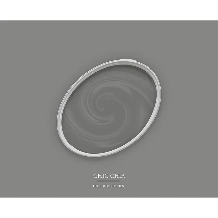 Livingwalls Wandfarbe Grau Chic Chia 1006 2,5l - Matt, 2,5 l - Weißer ovaler Ausstecher mit gewirbeltem Inneren.