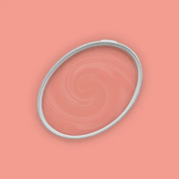 Livingwalls Wandfarbe Pink Georgeous Grapefruit 7004 2,5l - Pink, Matt, 2,5 l - Weißer ovaler Stickrahmen mit einem spiralförmigen pfirsichfarbenen Stoff darin.