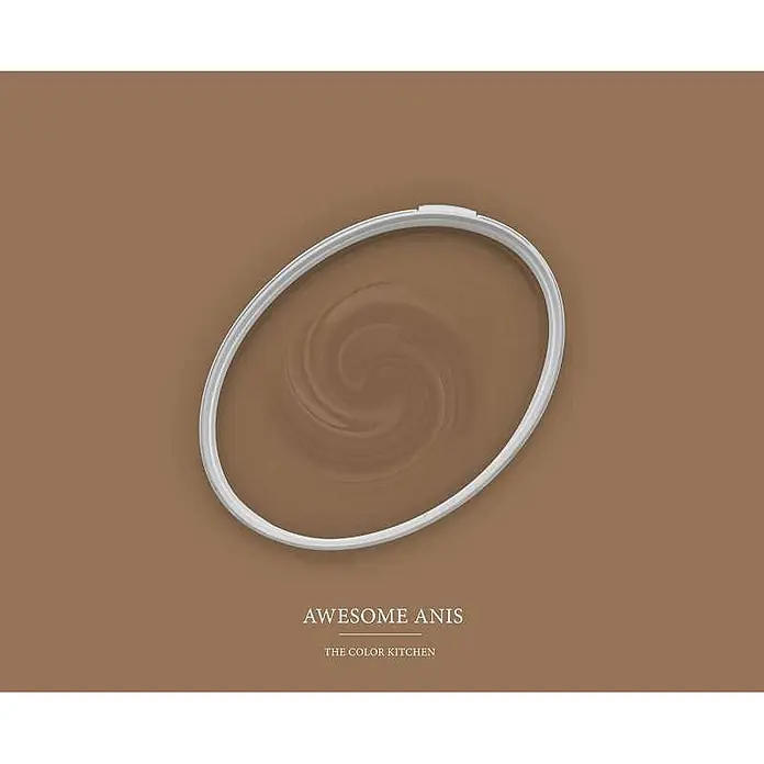 Livingwalls Wandfarbe Braun Awesome Anis 6007 5l - Matt, 5 l - Silberner Metallring mit verwirbelter brauner Farbe.