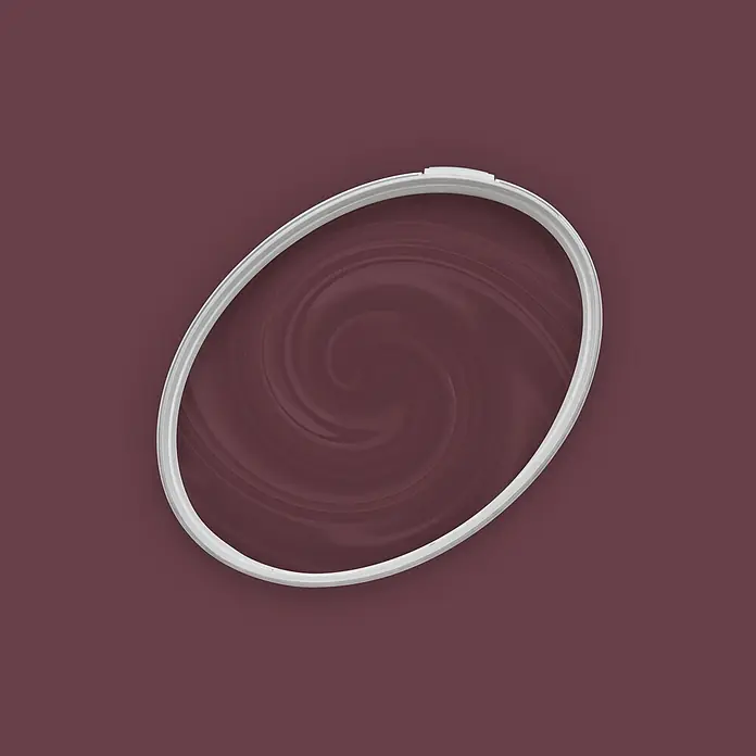 Livingwalls Wandfarbe Rot Red Wine 7013 2,5l - Rot, Matt, 2,5 l - Weißer ovaler Stickrahmen mit einem burgunderroten Wirbelmuster.
