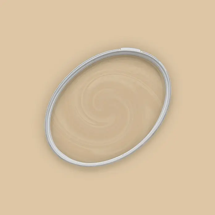 Livingwalls Wandfarbe Beige Asthetic Artichoke 6003 5l - Matt, 5 l - Ovaler silberfarbener Rahmen mit cremig beigem Inhalt.