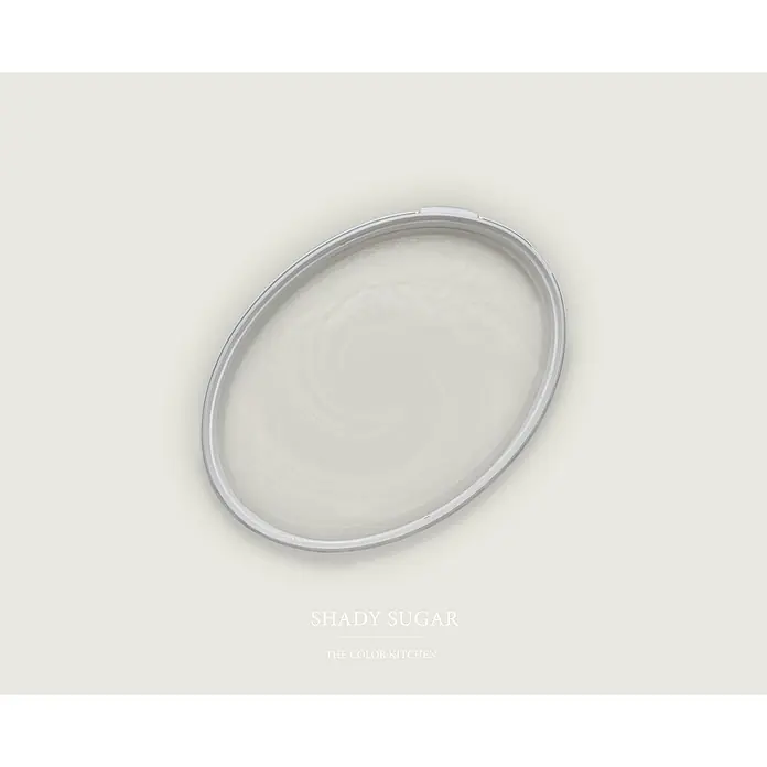 Livingwalls Wandfarbe Creme Shady Sugar 1008 2,5l - Matt, 2,5 l - Ovaler Farbdosendeckel mit verquirltem, hellbeigem Lack.
