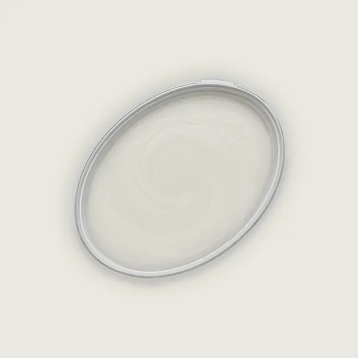 Livingwalls Wandfarbe Creme Shady Sugar 1008 2,5l - Matt, 2,5 l - Ovaler Behälter mit cremig-weißer, wirbelnder Substanz und silbernem Rand.