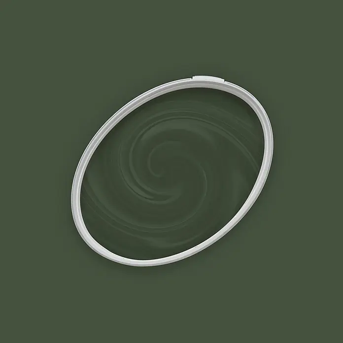 Livingwalls Wandfarbe Grün Zippy Zuchini 4006 2,5l - Matt, 2,5 l - Weißer ovaler Stickrahmen, der ein wirbelndes Muster umrahmt.