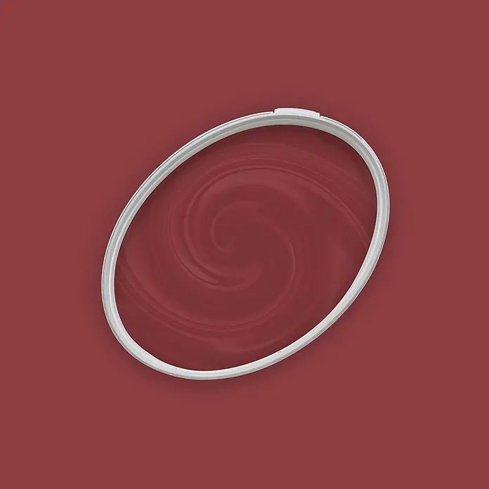 Livingwalls Wandfarbe Rot Perky Pomegranate 7006 2,5l - Rot, Matt, 2,5 l - Ovaler weißer Stickrahmen mit rotwirbelndem Inneren auf rotem Hintergrund.