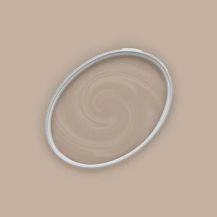 Livingwalls Wandfarbe Beige Matte Mushroom 6015 2,5l - Matt, 2,5 l - Weißer ovaler Stickrahmen mit hellbraunem, wirbelndem Muster innen.