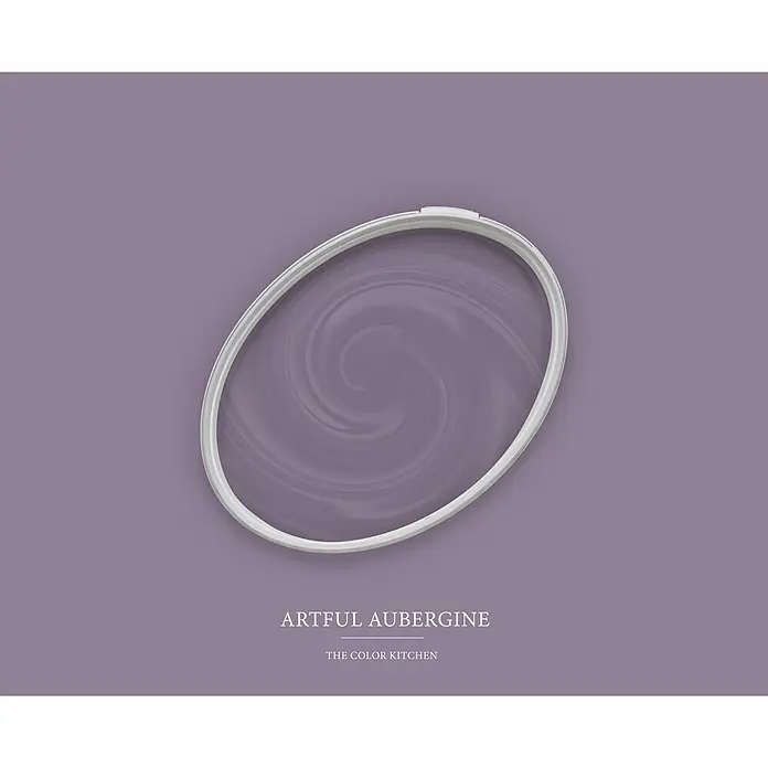 Livingwalls Wandfarbe Violett Artful Aubergine 2006 2,5l - Matt, 2,5 l - Weißer runder Deckel mit wirbelnder Auberginenfarbe.