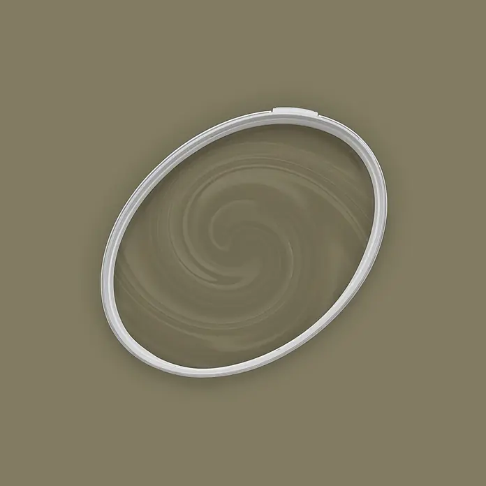 Livingwalls Wandfarbe Grün Ordinary Olive 4013 2,5l - Matt, 2,5 l - Weißer ovaler Stickrahmen, der einen Stoff mit dezentem Wirbelmuster spannt.