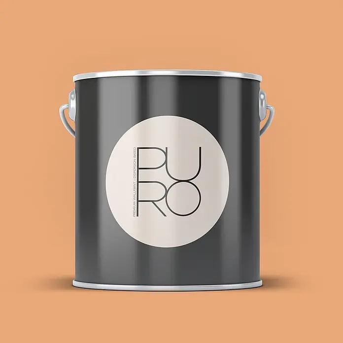 Livingwalls Wandfarbe Orange Dusty Orange DD126143 2,5l - Orange, Matt, 2,5 l - Dunkelgrauer Farbeimer mit silbernen Akzenten und hellem Etikett mit 'PURO'-Logo und 'PREMIUM WALLPAINT'-Text.