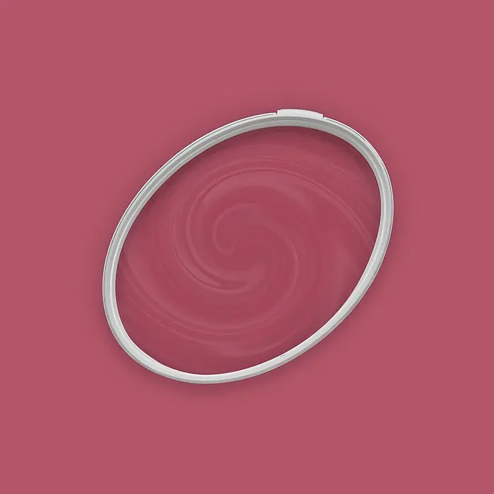 Livingwalls Wandfarbe Pink Rosy Raspberry 7011 2,5l - Pink, Matt, 2,5 l - Weißer ovaler Stickrahmen mit wirbelndem pinkem Stoff.