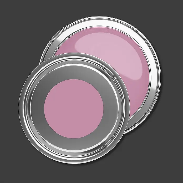 Tadessi Wandfarbe Himbeer - Pink, Matt, 5 l - Zwei offene Metallfarbdosen mit rosa Farbe.