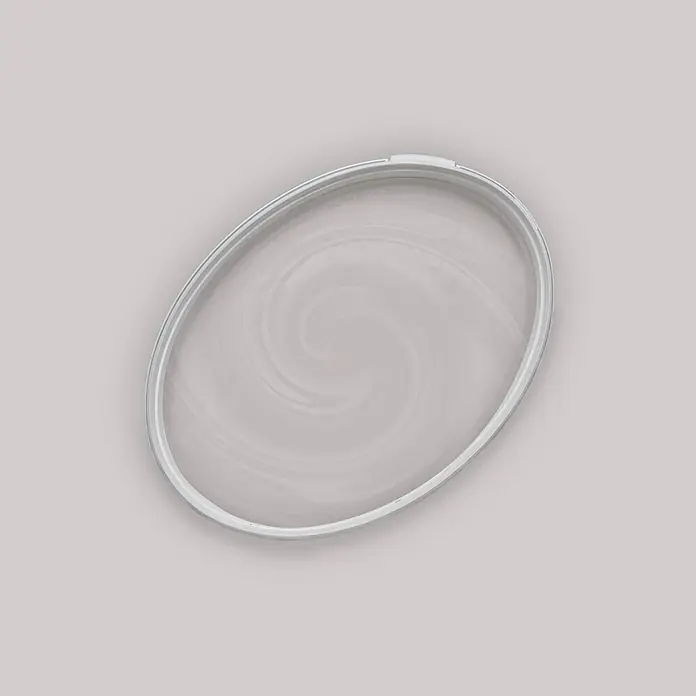 Livingwalls Wandfarbe Grau Salty Shrimp 2001 2,5l - Matt, 2,5 l - Durchscheinender hellgrauer ovaler Ring mit verwirbelter Textur, möglicherweise eine flexible Dichtung oder ein Dekorationsgegenstand.