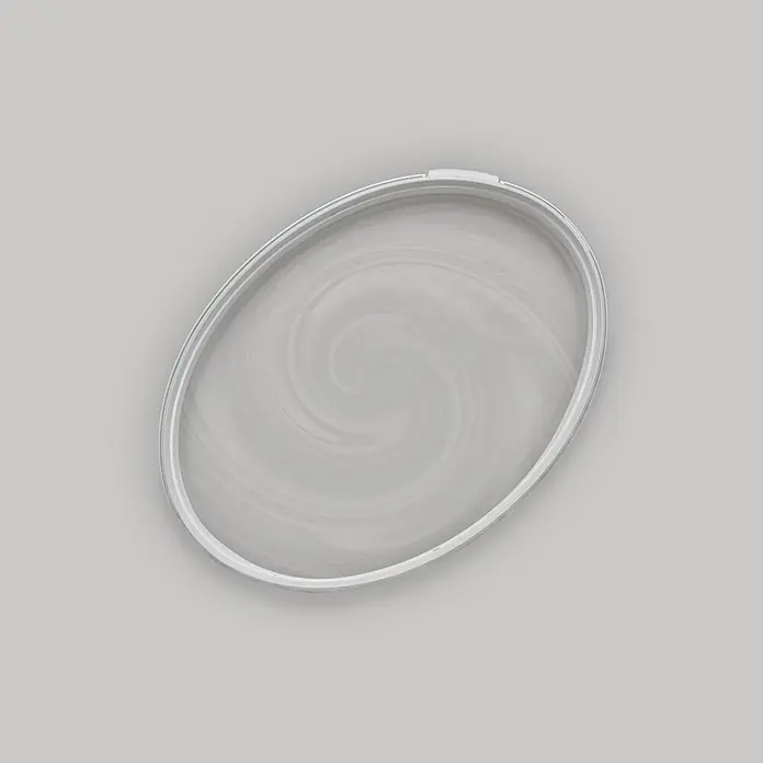 Livingwalls Wandfarbe Grau Sprat Fish 1009 5l - Matt, 5 l - Ovaler, transparenter Deckel mit weißem Rand.
