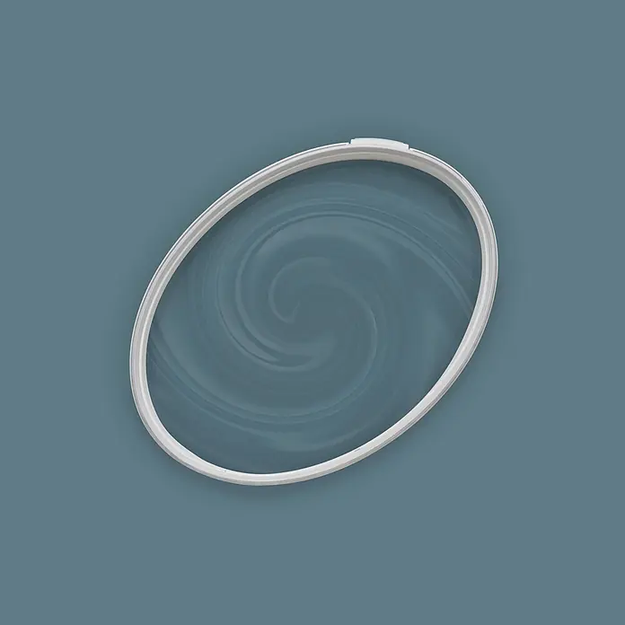Livingwalls Wandfarbe Blau Blue Mussel 3011 5l - Matt, 5 l - Weißer ovaler Stickrahmen mit wirbelndem blaugrauem Stoff.