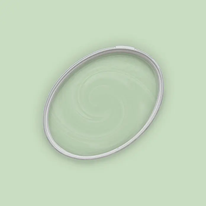 Livingwalls Wandfarbe Grün Woodruff Cream 4007 2,5l - Matt, 2,5 l - Hellgrüner, ovaler Kunststoffdeckel oder Dichtungsring mit Wirbelmuster.