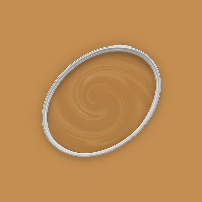 Livingwalls Wandfarbe Orange Salted Caramel 5007 2,5l - Matt, 2,5 l - Weißer ovaler Rahmen mit einem wirbelnden braunen Muster innen.