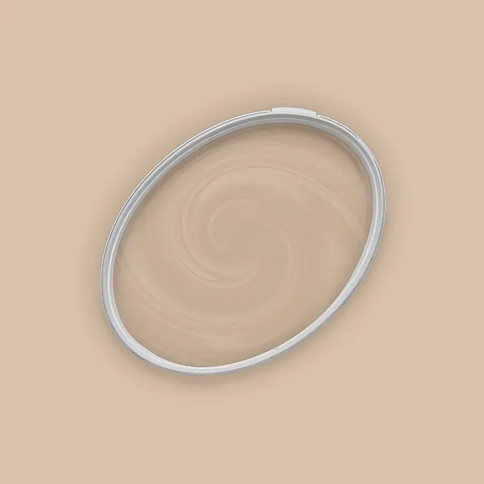 Livingwalls Wandfarbe Beige Nutty Nutmeg 6009 2,5l - Matt, 2,5 l - Ovaler weißer Stickrahmen mit hellbeigem, verwirbeltem Stoff.