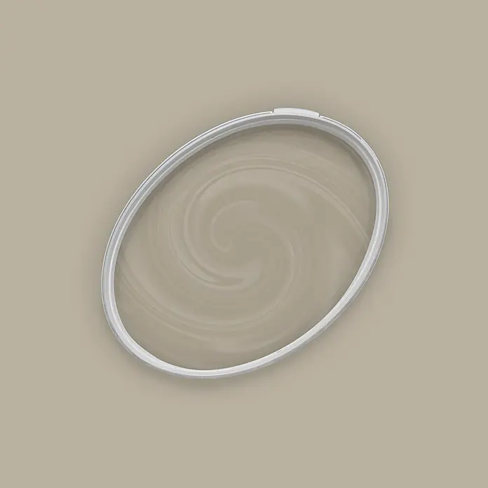 Livingwalls Wandfarbe Taupe Pumkin Seed 1015 2,5l - Matt, 2,5 l - Weißer ovaler Stickrahmen mit dezentem, spiralförmigem Muster innen.