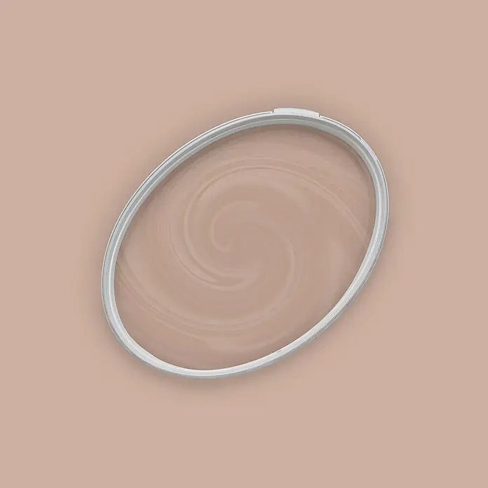 Livingwalls Wandfarbe Braun Icy Chocolate 7001 2,5l - Braun, Matt, 2,5 l - Weißer ovaler Farbdosendeckel mit hellbrauner Farbe und Wirbelmuster.
