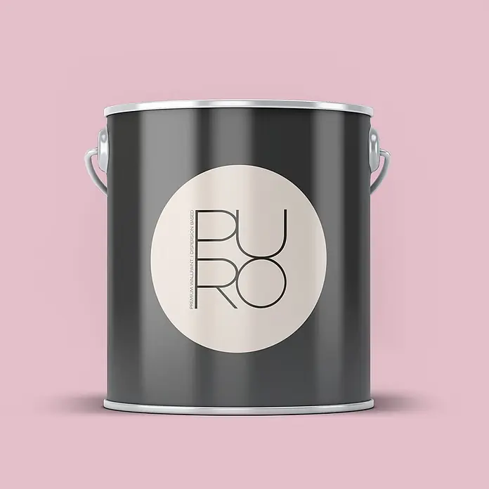 Livingwalls Wandfarbe Rosa Lovely Rose DD125800 1l - Rosa, Matt, 1 l - Dunkelgrauer Farbeimer mit metallischem Rand und Griff, mit rundem Etikett 'PURO Premium Wallpaint'.
